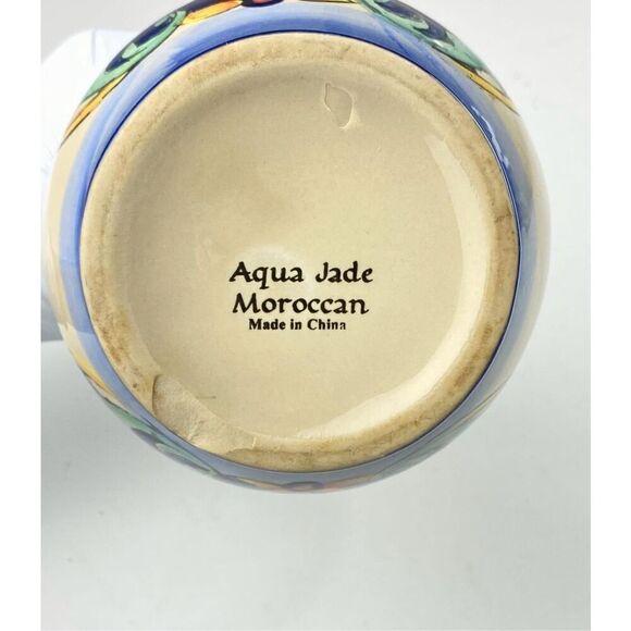 Aqua Jade Moroccan Water Pitcher Hand Painted Blue Green Orange Red Rare HTF DQ1 - Picture 4 of 10